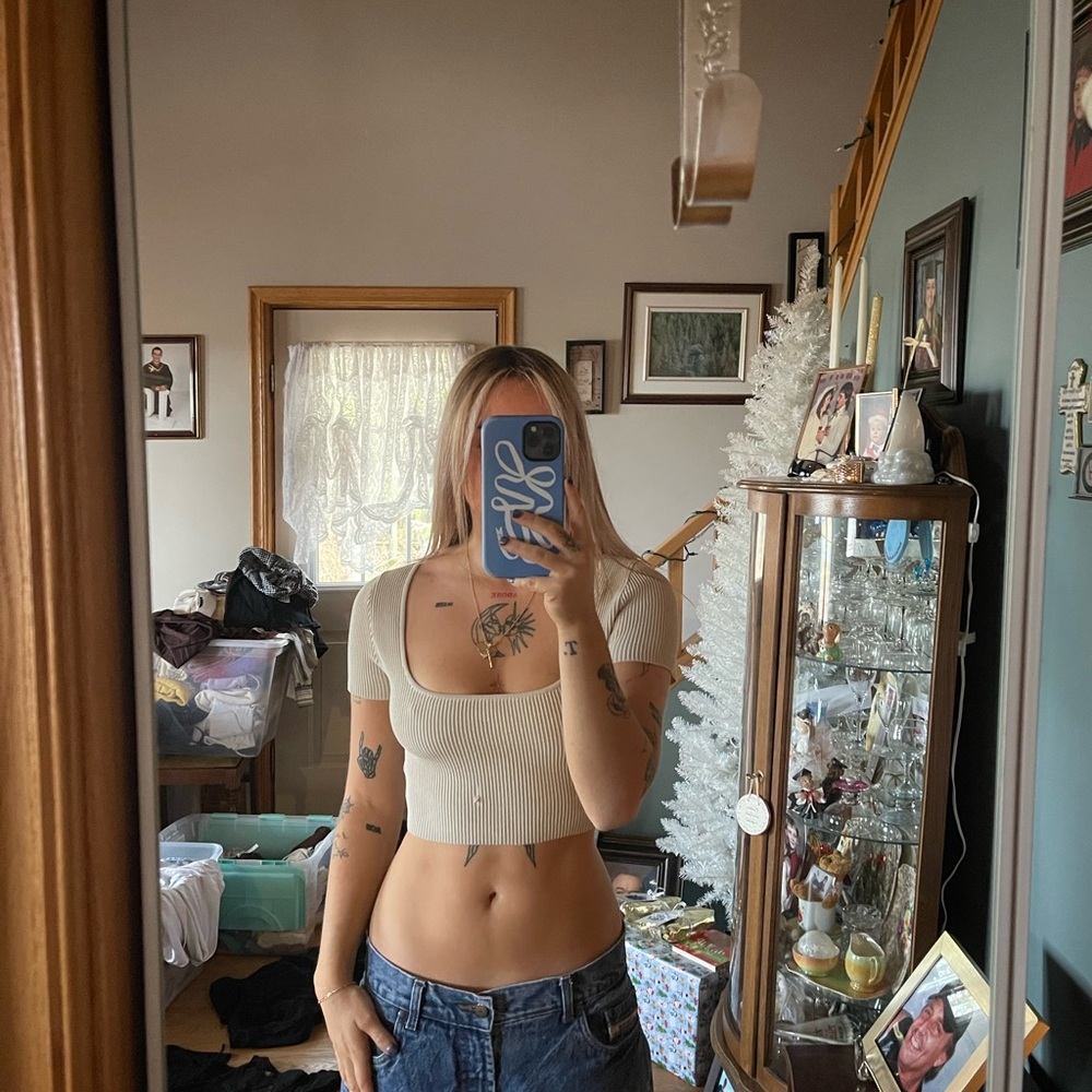 Babaton Ivory Knit Crop Top